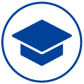Icon of a graduation cap enclosed in an outer blue circle.