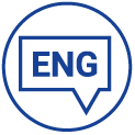 Blue icon of the letters "ENG" in a speech bubble enclosed in an outer blue circle.